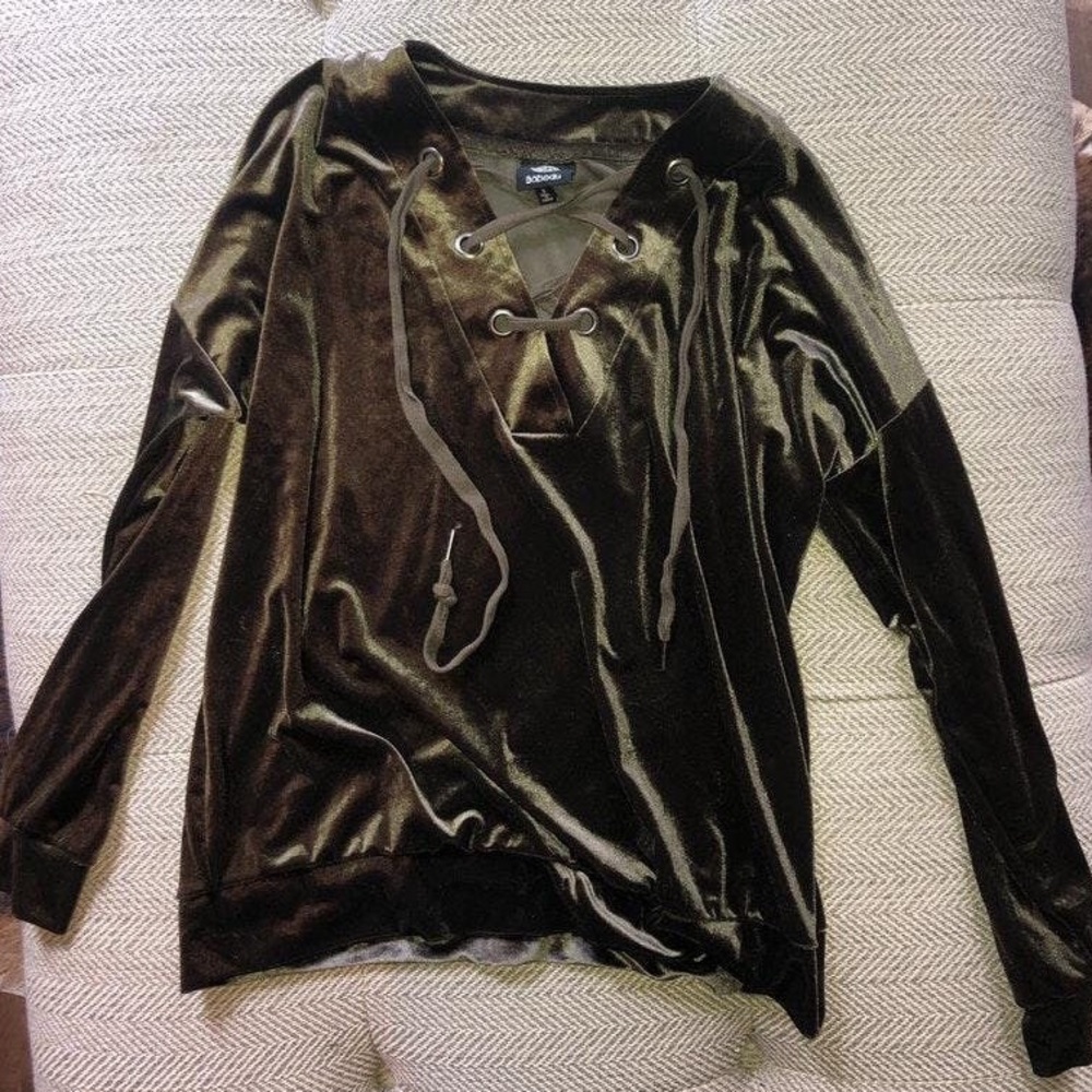Bobeau Velvet Lace Up Sweatshirt